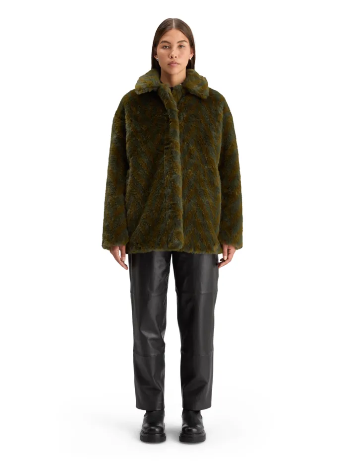 ALINE FAUX FUR COAT Olive Women Scotch and Soda Jackets and Coats