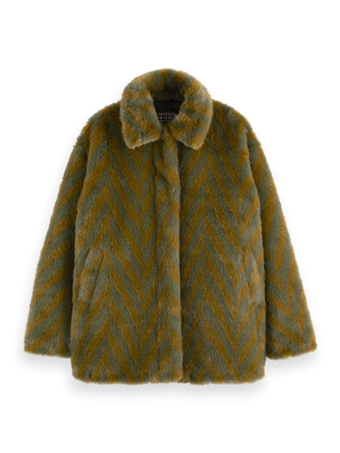 ALINE FAUX FUR COAT Olive Women Scotch and Soda Jackets and Coats