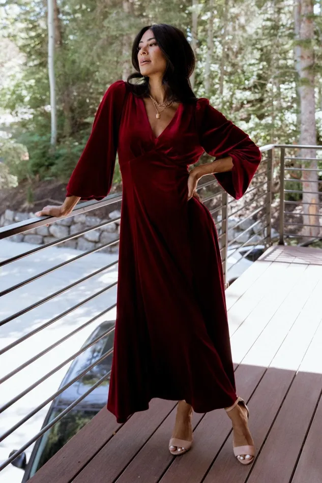 Adelita Velvet Maxi Dress Merlot Women Baltic Born Wedding Guest