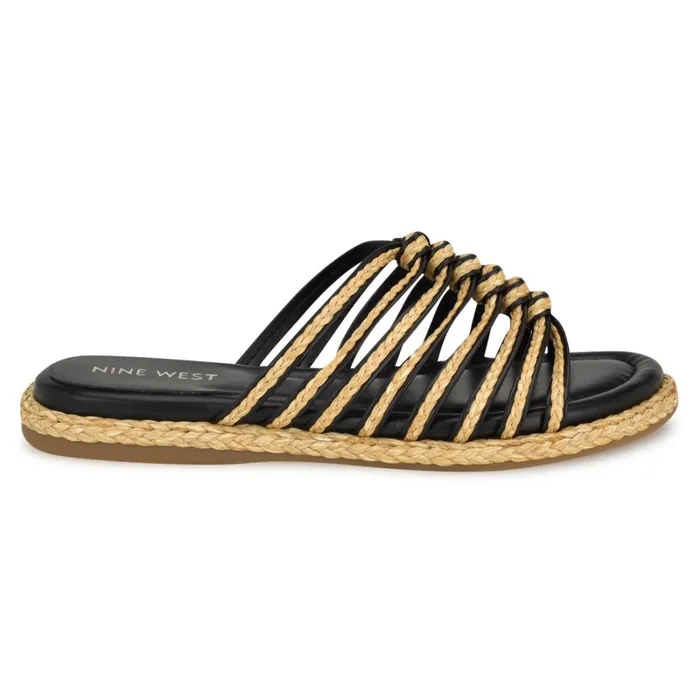 Adila Flat Espadrille Sandals Black Raffia Women Nine West Casual