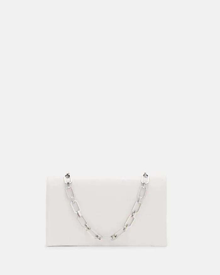 Akira Leather Removable Chain Clutch Bag Desert White Women AllSaints Handbags and Wallets Akira Leather Removable Chain Clutch Bag Desert White Women AllSaints Handbags and Wallets