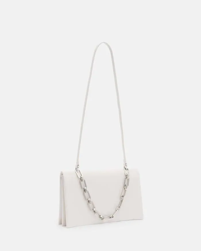 Akira Leather Removable Chain Clutch Bag Desert White Women AllSaints Handbags and Wallets Akira Leather Removable Chain Clutch Bag Desert White Women AllSaints Handbags and Wallets