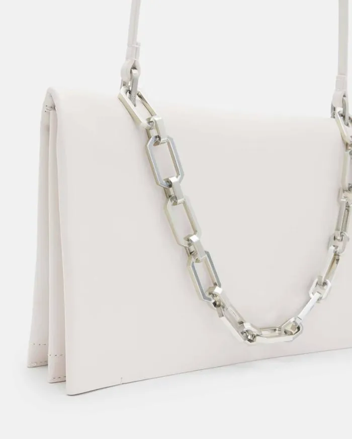 Akira Leather Removable Chain Clutch Bag Desert White Women AllSaints Handbags and Wallets Akira Leather Removable Chain Clutch Bag Desert White Women AllSaints Handbags and Wallets