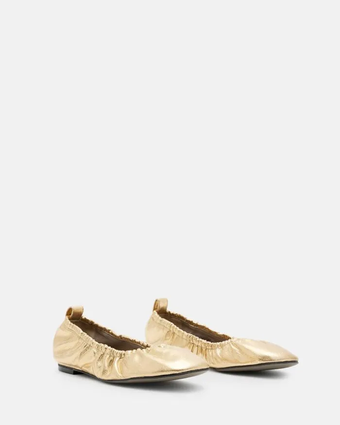 Alia Metallic Leather Ribbon Ballet Pumps Metallic Gold Women AllSaints Shoes and Boots Alia Metallic Leather Ribbon Ballet Pumps Metallic Gold Women AllSaints Shoes and Boots