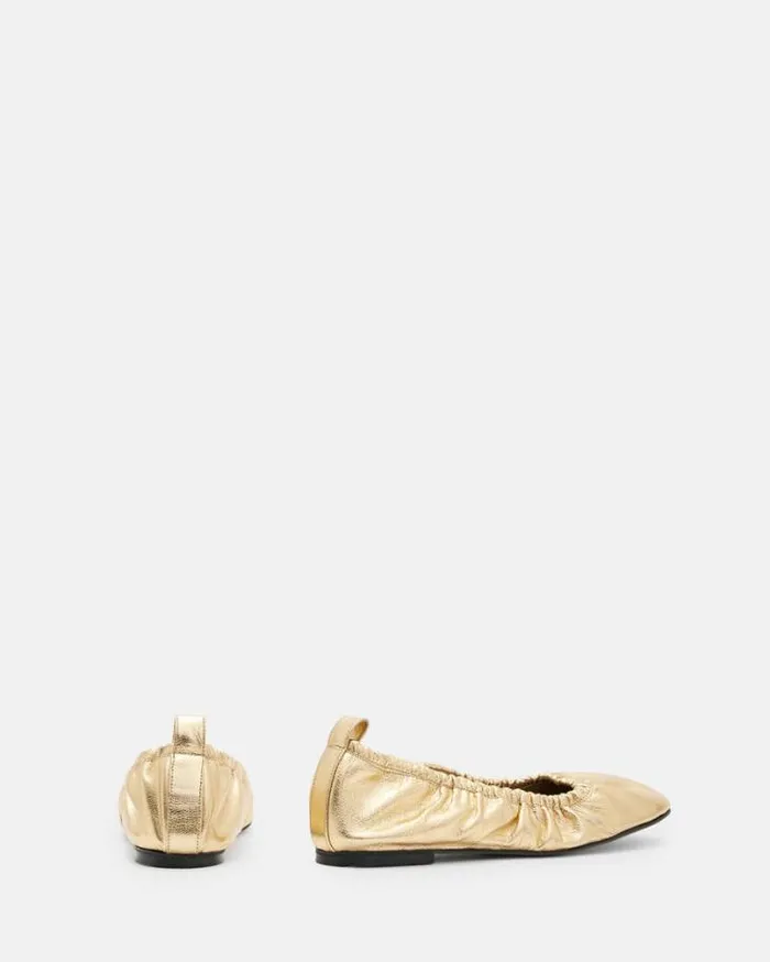 Alia Metallic Leather Ribbon Ballet Pumps Metallic Gold Women AllSaints Shoes and Boots Alia Metallic Leather Ribbon Ballet Pumps Metallic Gold Women AllSaints Shoes and Boots