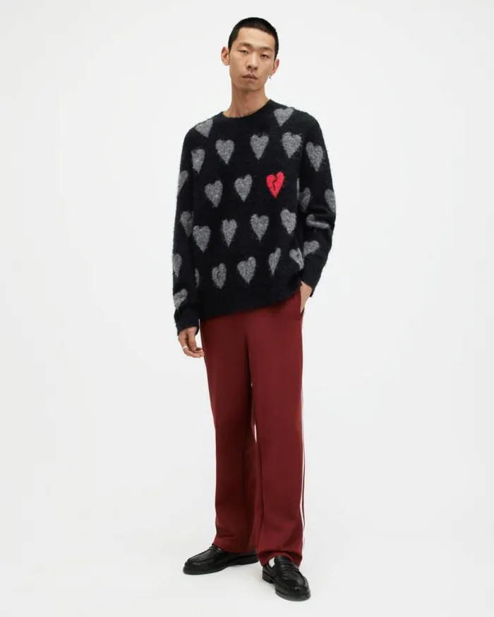 Amore Heart Motif Relaxed Fit Sweater Blackgrey Men AllSaints Sweaters