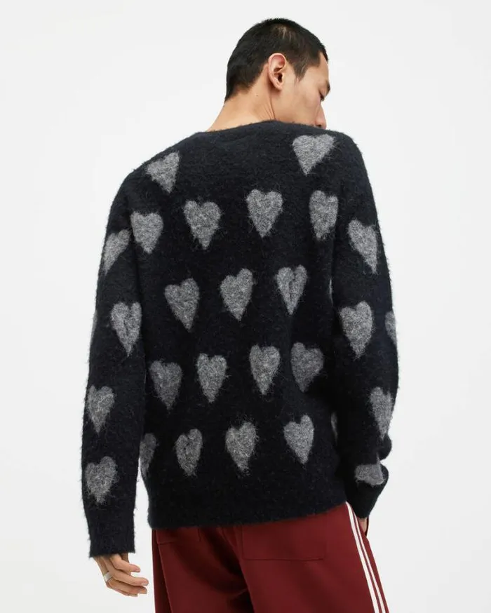 Amore Heart Motif Relaxed Fit Sweater Blackgrey Men AllSaints Sweaters