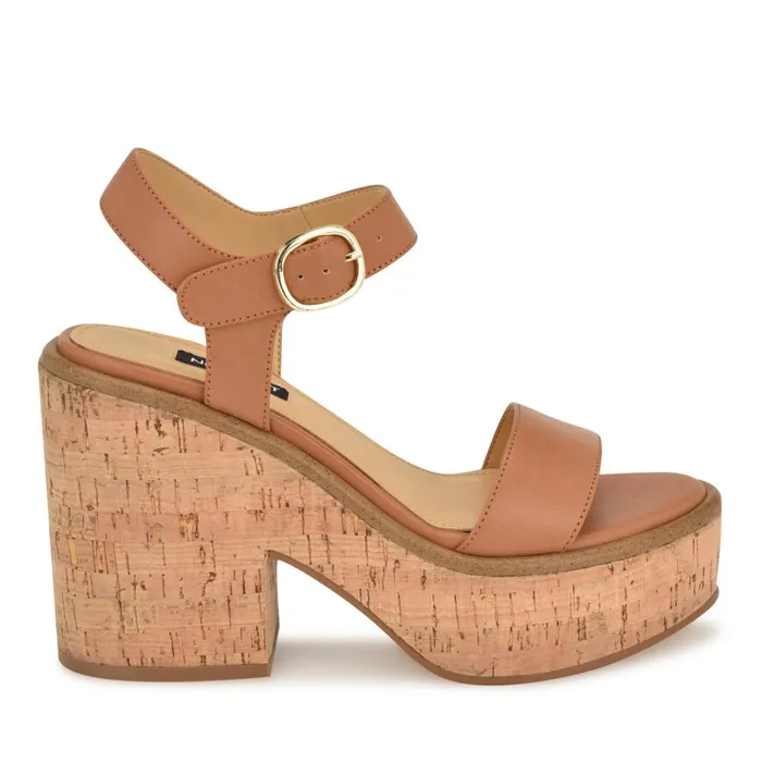 Amye Ankle Strap Wedge Sandals Brown Women Nine West Casual