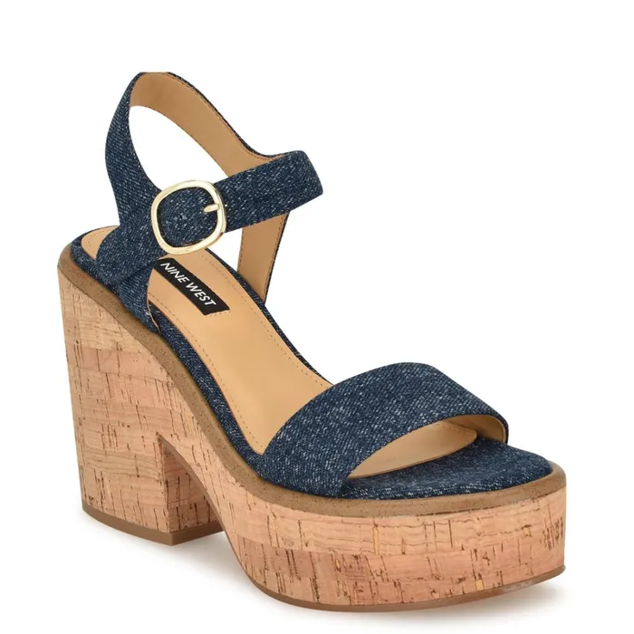 Amye Ankle Strap Wedge Sandals Denim Women Nine West Sandals Amye Ankle Strap Wedge Sandals Denim Women Nine West Sandals