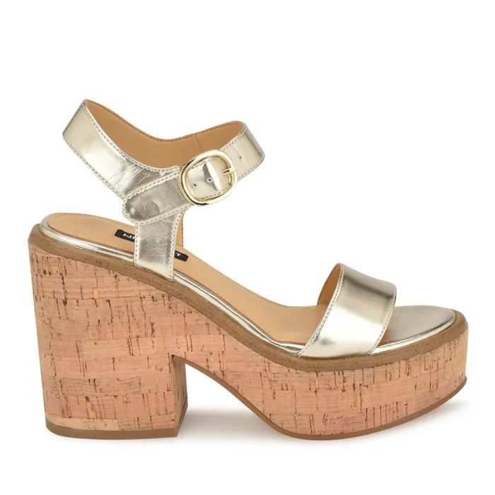 Amye Ankle Strap Wedge Sandals Platino Women Nine West High Heels