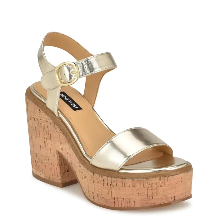 Amye Ankle Strap Wedge Sandals Platino Women Nine West High Heels Amye Ankle Strap Wedge Sandals Platino Women Nine West High Heels