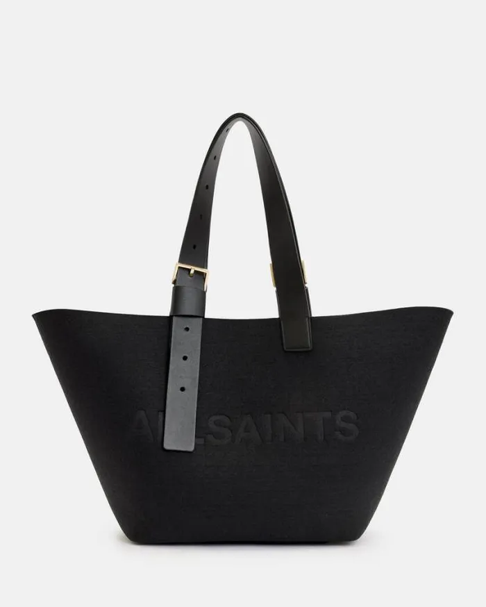 Anik Spacious Felt Logo Tote Bag Black Women AllSaints Handbags and Wallets