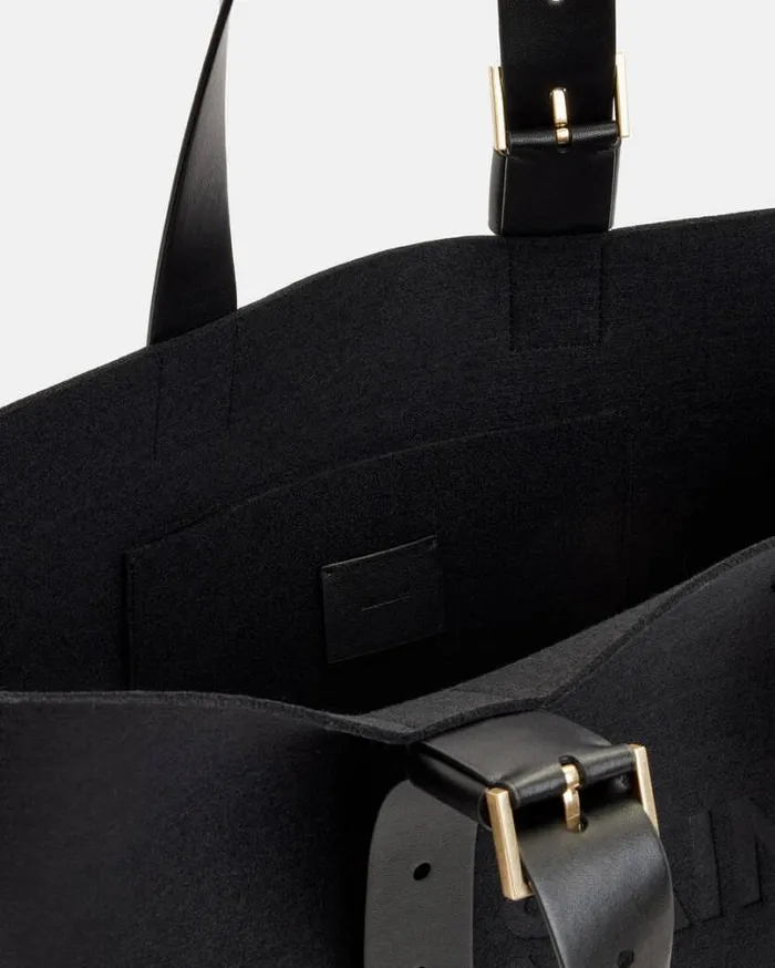 Anik Spacious Felt Logo Tote Bag Black Women AllSaints Handbags and Wallets