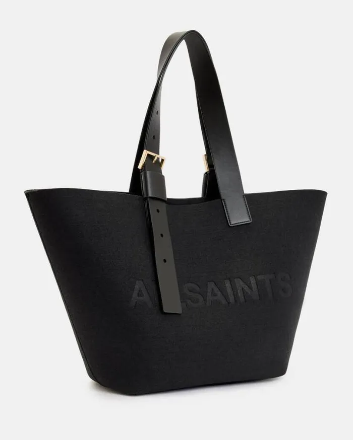 Anik Spacious Felt Logo Tote Bag Black Women AllSaints Handbags and Wallets