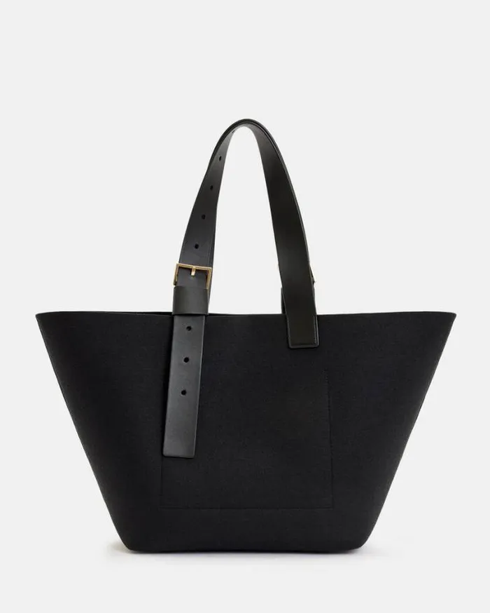 Anik Spacious Felt Logo Tote Bag Black Women AllSaints Handbags and Wallets