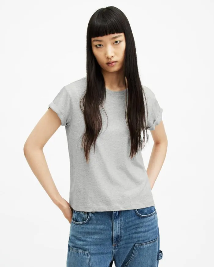 Anna Crew Neck Short Sleeve TShirt Grey Marl Women AllSaints Tops and Shirts