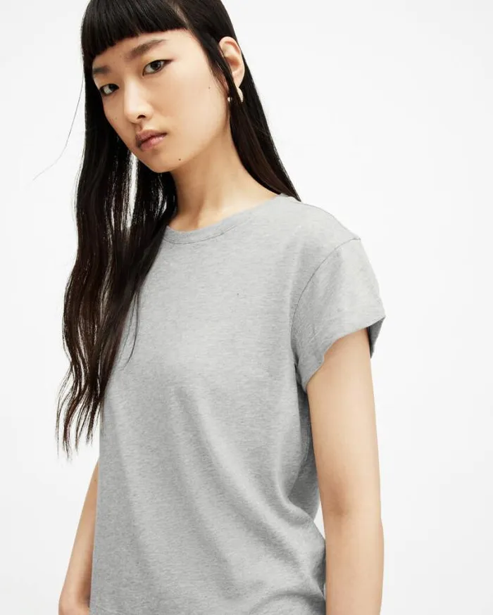 Anna Crew Neck Short Sleeve TShirt Grey Marl Women AllSaints Tops and Shirts Anna Crew Neck Short Sleeve TShirt Grey Marl Women AllSaints Tops and Shirts