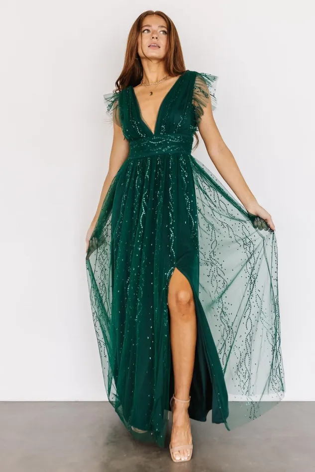 Annika Sequin Mesh Maxi Dress Green Women Baltic Born Embellished Sequin