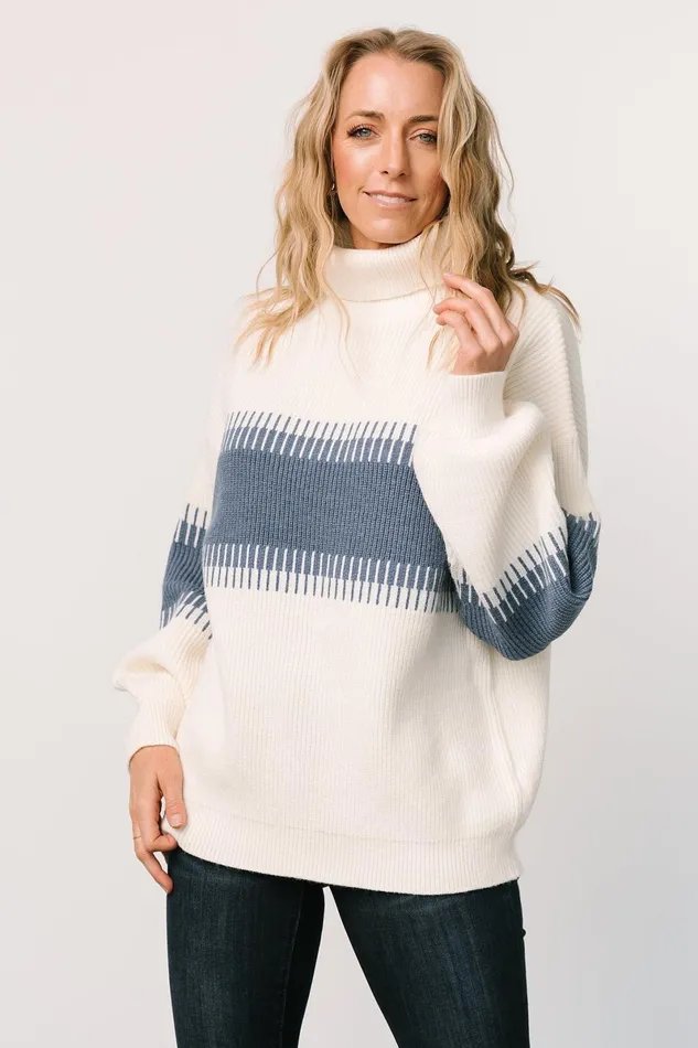 Antonov Turtle Neck Sweater Blue Cream Women Baltic Born Sweaters