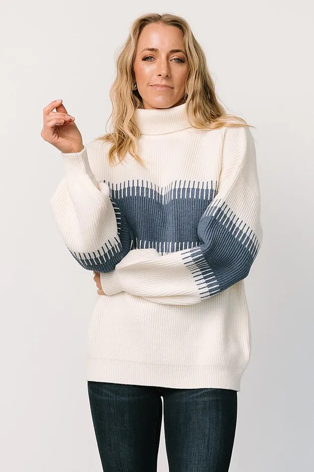 Antonov Turtle Neck Sweater Blue Cream Women Baltic Born Sweaters Antonov Turtle Neck Sweater Blue Cream Women Baltic Born Sweaters