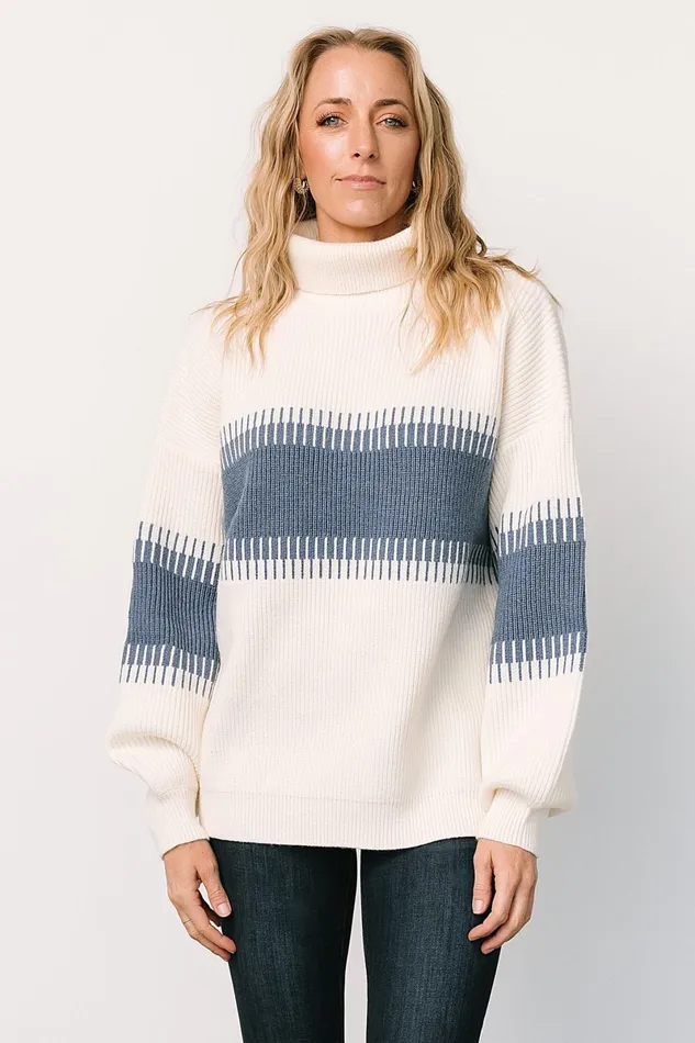 Antonov Turtle Neck Sweater Blue Cream Women Baltic Born Sweaters Antonov Turtle Neck Sweater Blue Cream Women Baltic Born Sweaters