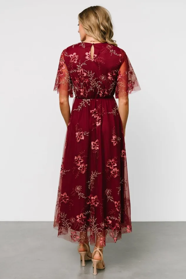 Arabella Embroidered Tulle Maxi Dress Burgundy Floral Women Baltic Born Wedding Guest Arabella Embroidered Tulle Maxi Dress Burgundy Floral Women Baltic Born Wedding Guest