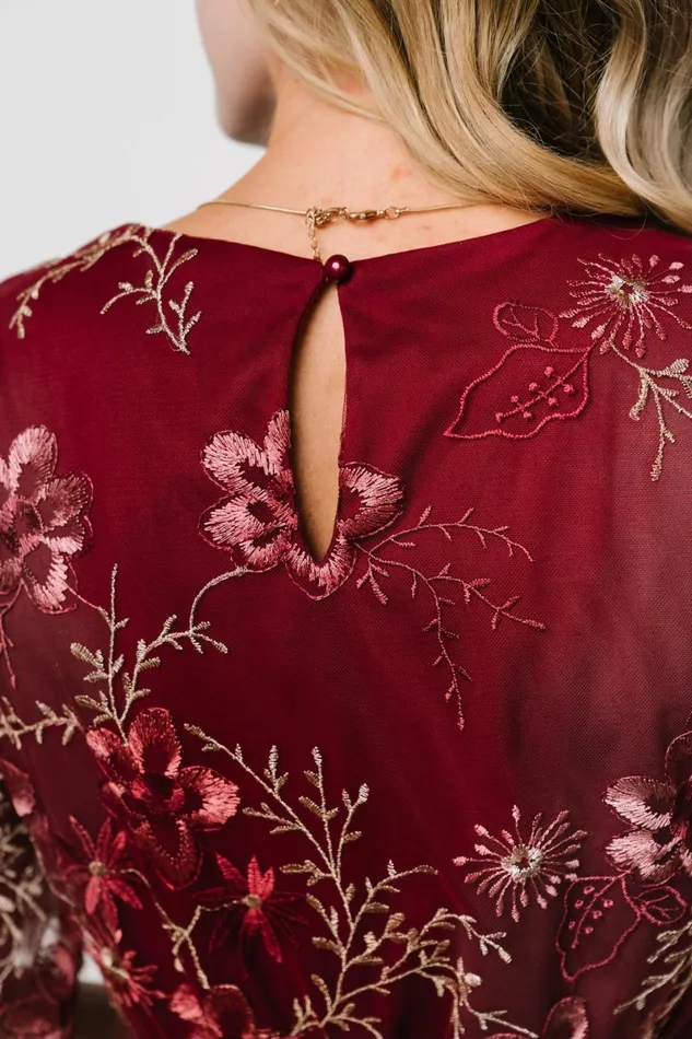 Arabella Embroidered Tulle Maxi Dress Burgundy Floral Women Baltic Born Wedding Guest Arabella Embroidered Tulle Maxi Dress Burgundy Floral Women Baltic Born Wedding Guest