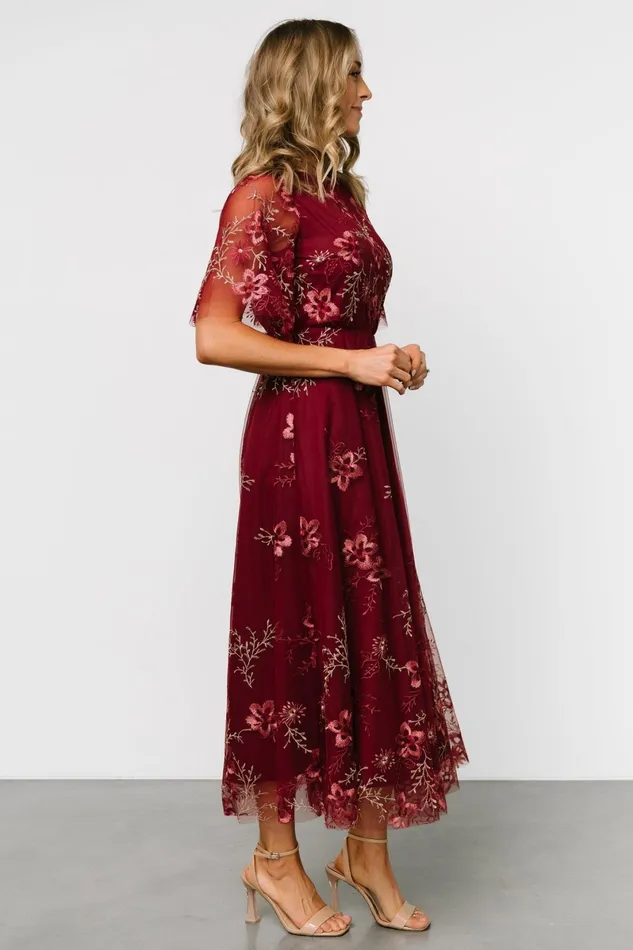 Arabella Embroidered Tulle Maxi Dress Burgundy Floral Women Baltic Born Wedding Guest Arabella Embroidered Tulle Maxi Dress Burgundy Floral Women Baltic Born Wedding Guest