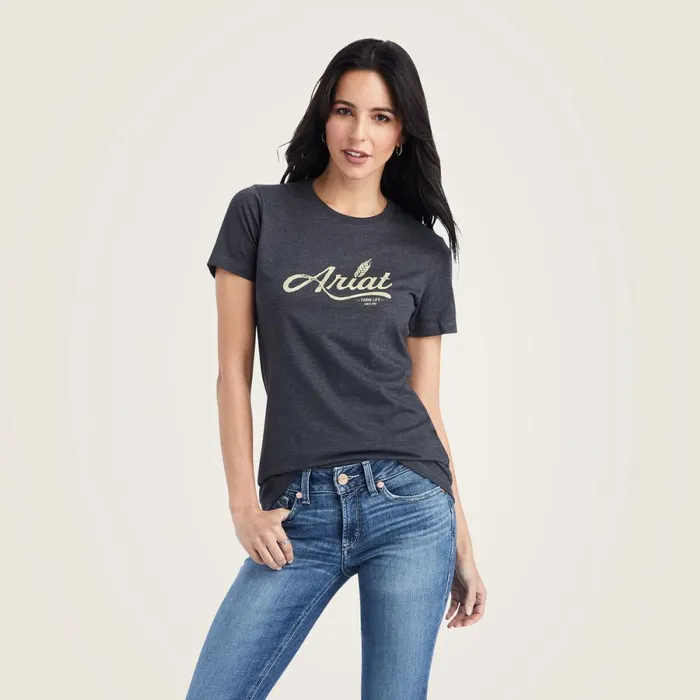 Ariat Wheat Script Tee Charcoal Heather Women Ariat TShirts and Tops
