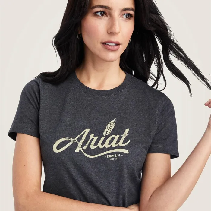 Ariat Wheat Script Tee Charcoal Heather Women Ariat TShirts and Tops Ariat Wheat Script Tee Charcoal Heather Women Ariat TShirts and Tops