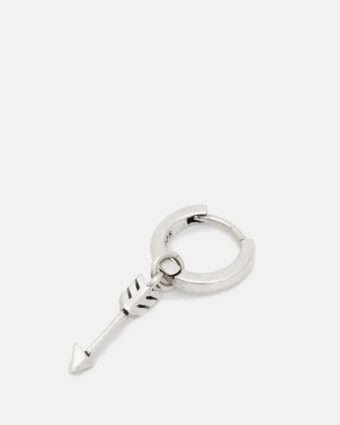 Arrow Sterling Silver Hoop Earring Warm Silver Men AllSaints Accessories