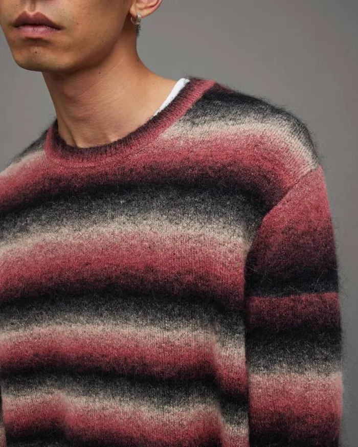 Aurora Fluffy Striped Relaxed Fit Sweater Pink Marl Men AllSaints Sweaters