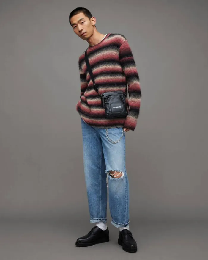 Aurora Fluffy Striped Relaxed Fit Sweater Pink Marl Men AllSaints Sweaters