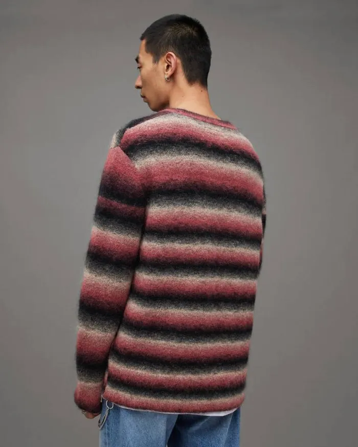 Aurora Fluffy Striped Relaxed Fit Sweater Pink Marl Men AllSaints Sweaters