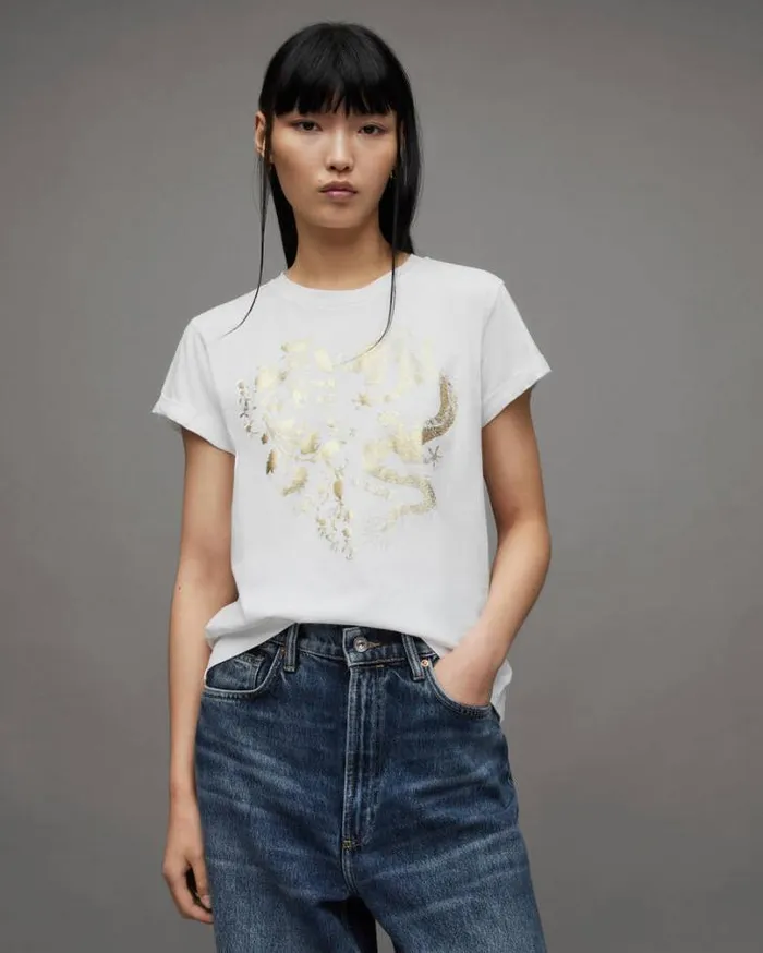 Auru Dragon Printed Anna TShirt White Women AllSaints Tops and Shirts