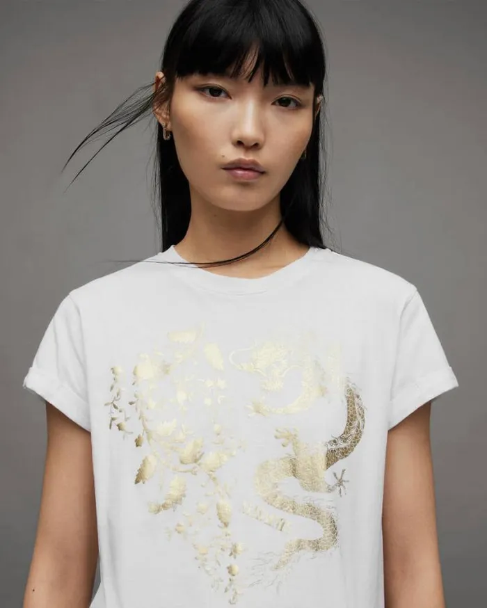 Auru Dragon Printed Anna TShirt White Women AllSaints Tops and Shirts