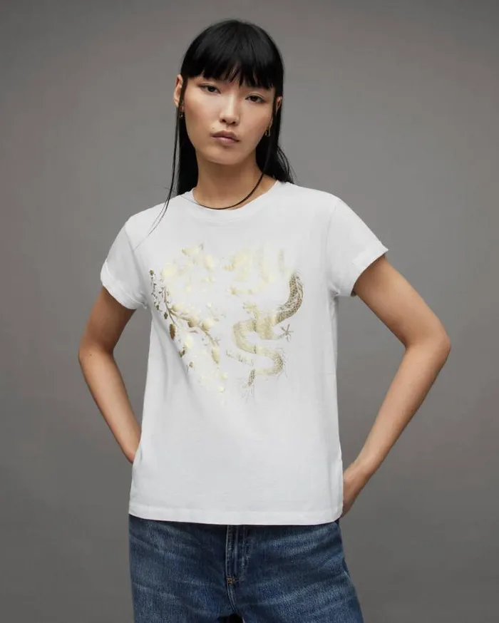 Auru Dragon Printed Anna TShirt White Women AllSaints Tops and Shirts