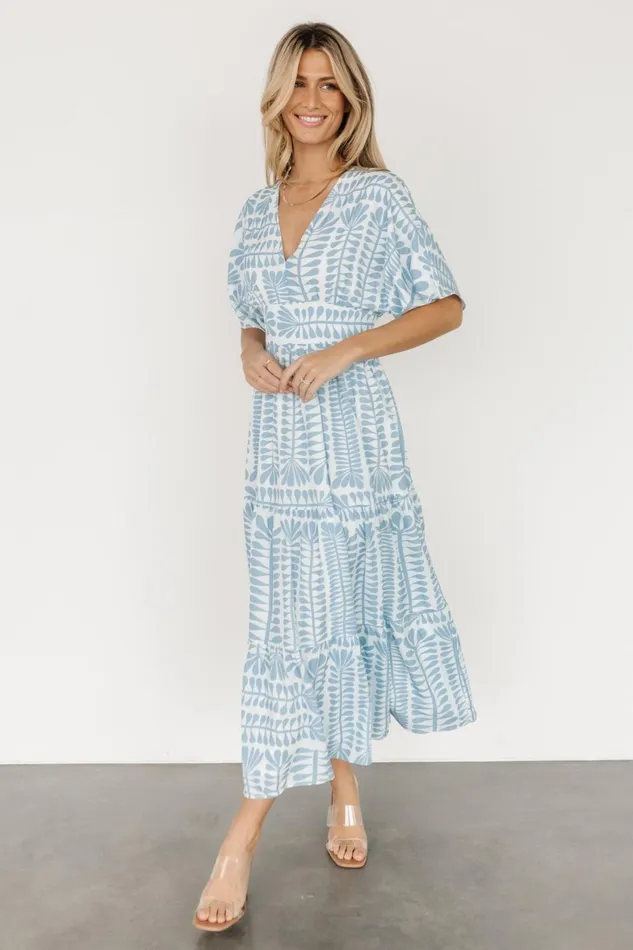 Austin Kimono Dress Blue Print Women Baltic Born Bump Friendly