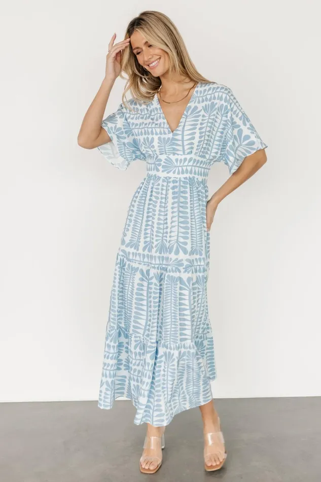Austin Kimono Dress Blue Print Women Baltic Born Bump Friendly Austin Kimono Dress Blue Print Women Baltic Born Bump Friendly