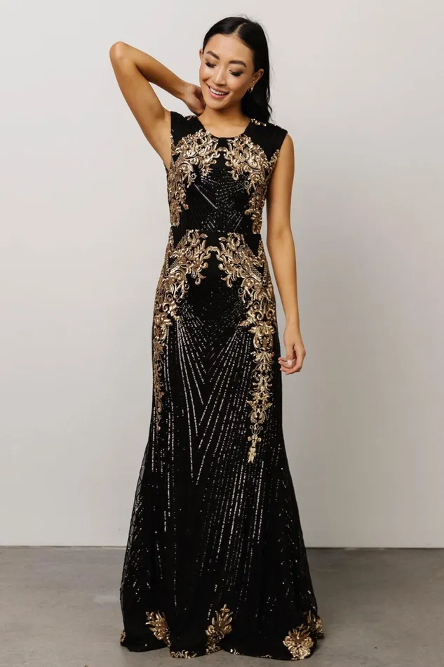 Azura Gown Black And Gold Women Baltic Born Embellished Sequin Azura Gown Black And Gold Women Baltic Born Embellished Sequin