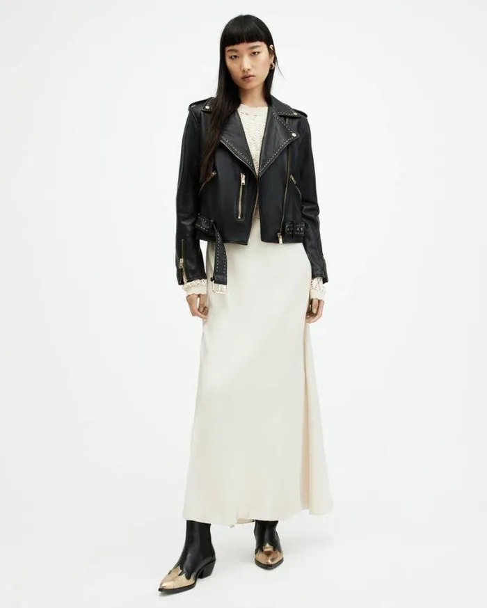 Balfern Studded Leather Biker Jacket Black Women AllSaints Jackets and Coats Balfern Studded Leather Biker Jacket Black Women AllSaints Jackets and Coats