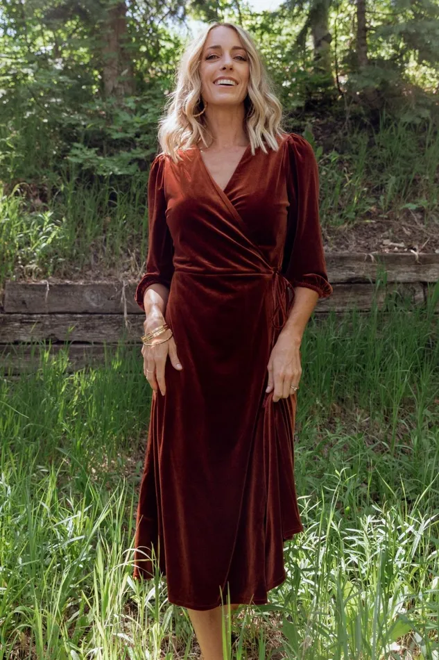 Beckinsale Velvet Wrap Dress Cinnamon Women Baltic Born Midi Dresses