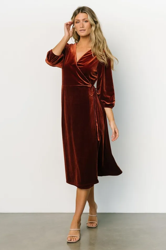 Beckinsale Velvet Wrap Dress Cinnamon Women Baltic Born Midi Dresses Beckinsale Velvet Wrap Dress Cinnamon Women Baltic Born Midi Dresses