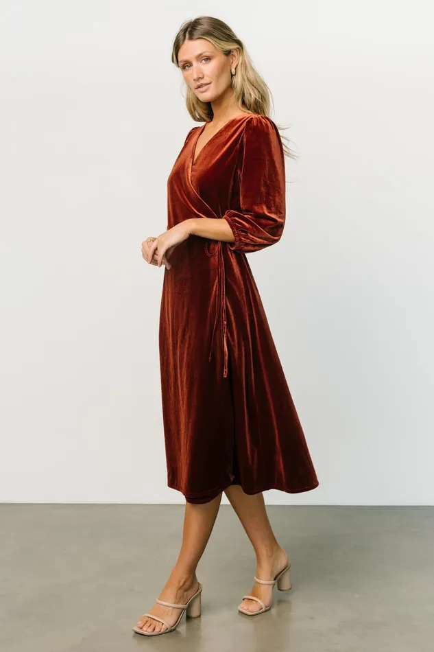 Beckinsale Velvet Wrap Dress Cinnamon Women Baltic Born Midi Dresses Beckinsale Velvet Wrap Dress Cinnamon Women Baltic Born Midi Dresses