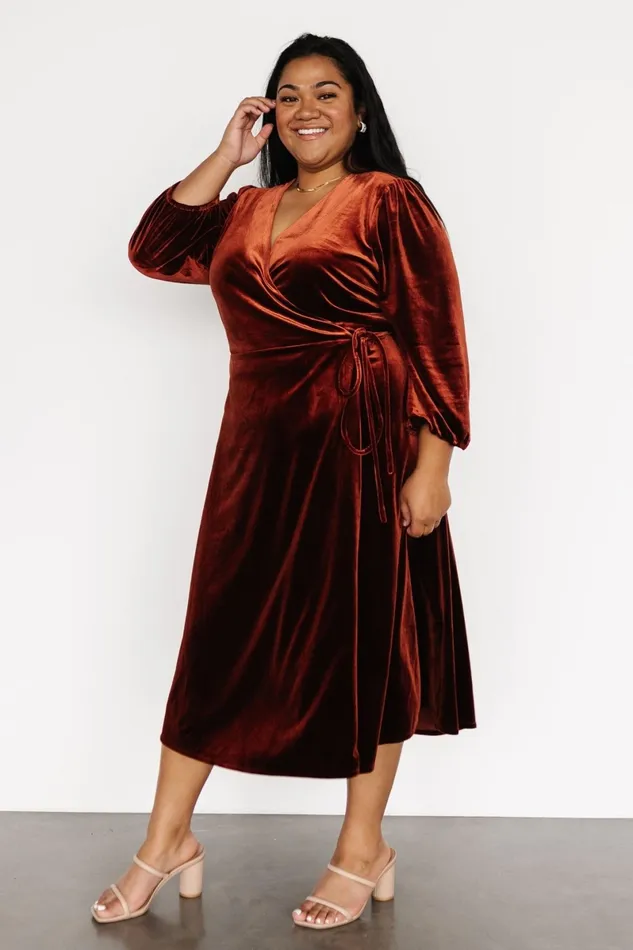Beckinsale Velvet Wrap Dress Cinnamon Women Baltic Born Midi Dresses Beckinsale Velvet Wrap Dress Cinnamon Women Baltic Born Midi Dresses