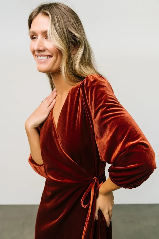 Beckinsale Velvet Wrap Dress Cinnamon Women Baltic Born Midi Dresses Beckinsale Velvet Wrap Dress Cinnamon Women Baltic Born Midi Dresses