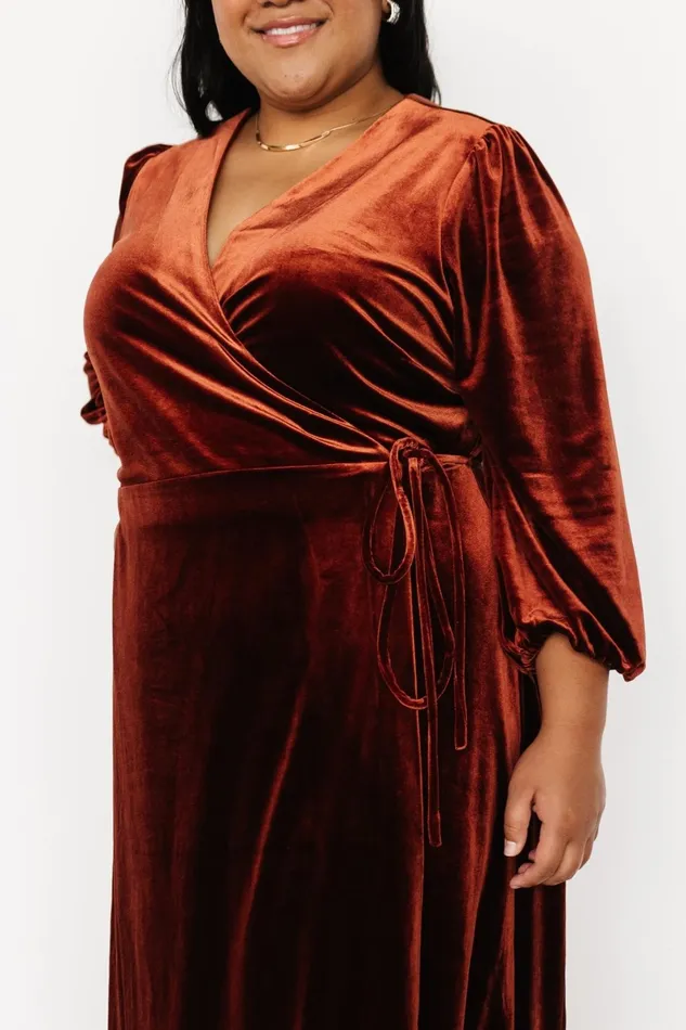 Beckinsale Velvet Wrap Dress Cinnamon Women Baltic Born Midi Dresses Beckinsale Velvet Wrap Dress Cinnamon Women Baltic Born Midi Dresses