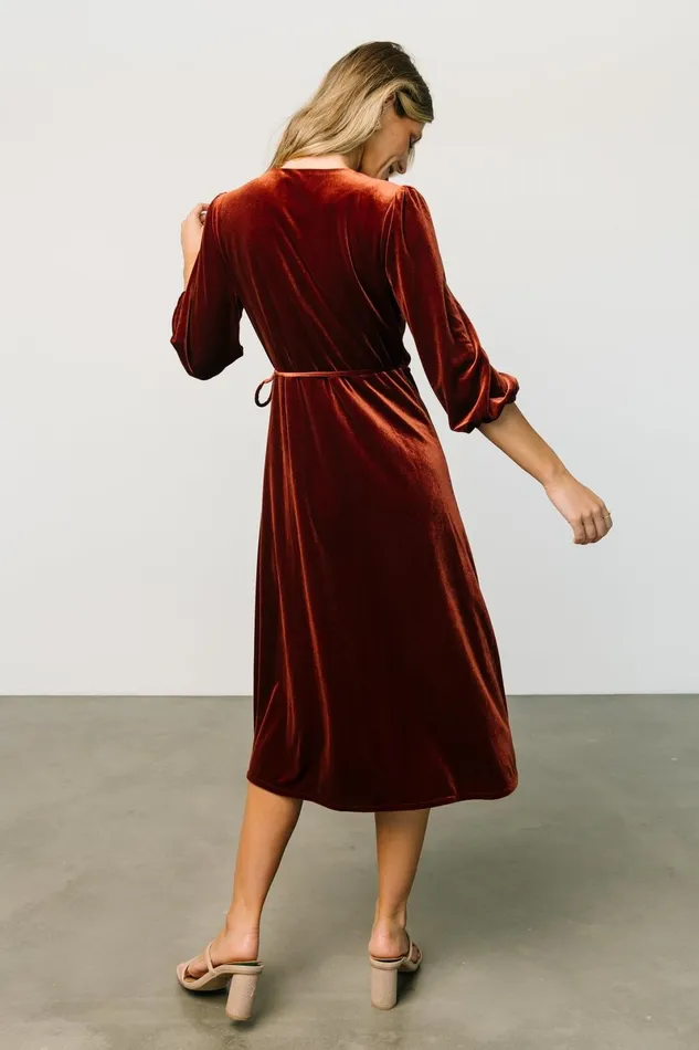 Beckinsale Velvet Wrap Dress Cinnamon Women Baltic Born Midi Dresses Beckinsale Velvet Wrap Dress Cinnamon Women Baltic Born Midi Dresses