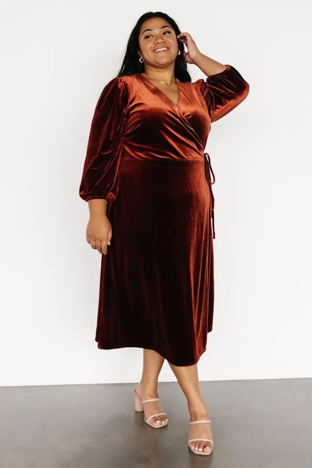 Beckinsale Velvet Wrap Dress Cinnamon Women Baltic Born Midi Dresses Beckinsale Velvet Wrap Dress Cinnamon Women Baltic Born Midi Dresses