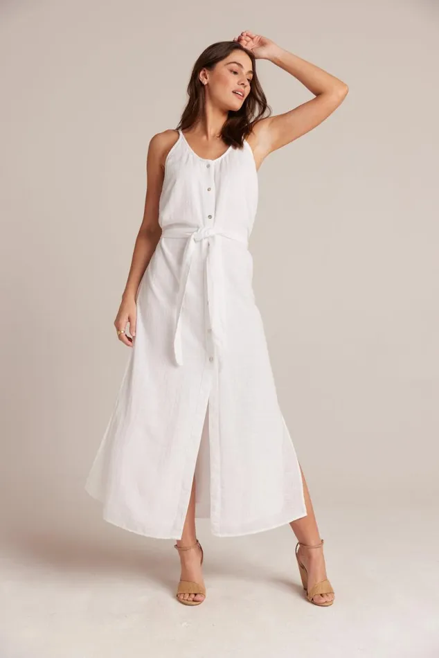 Bella Dahl Belted Button Front Sleeveless Dress White Women Maxi Dresses